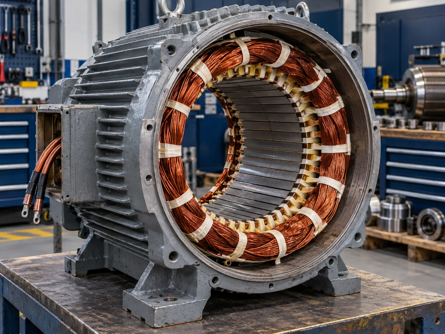 Stator motor AC dengan lilitan tembaga