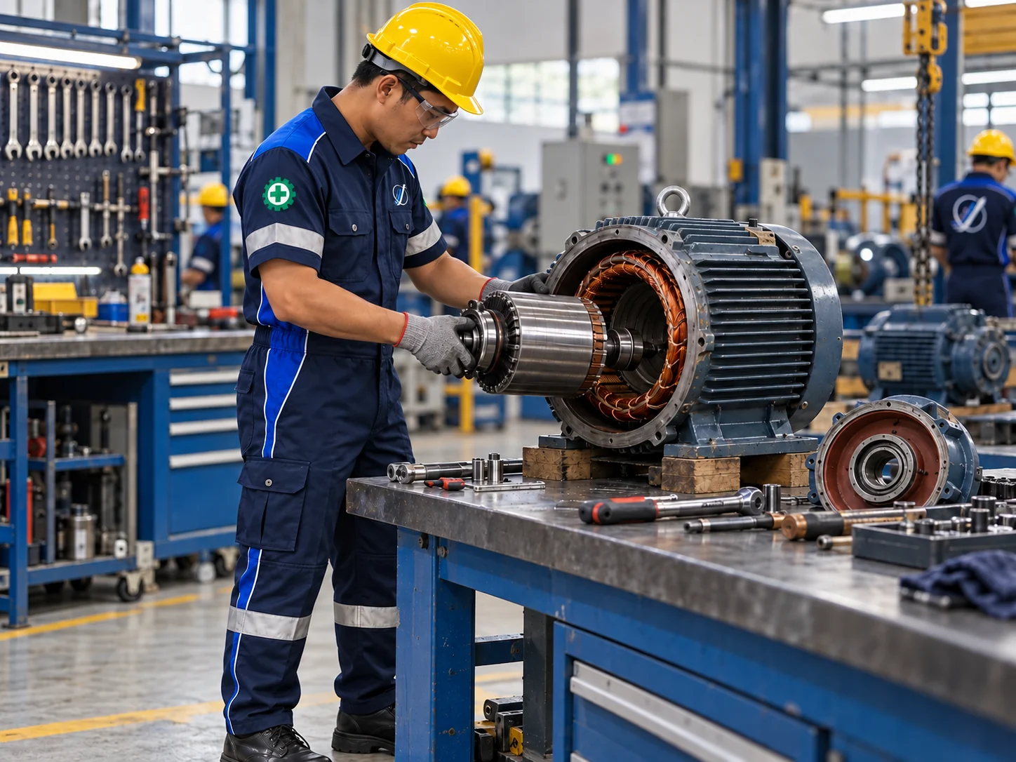 Teknisi menangani motor listrik